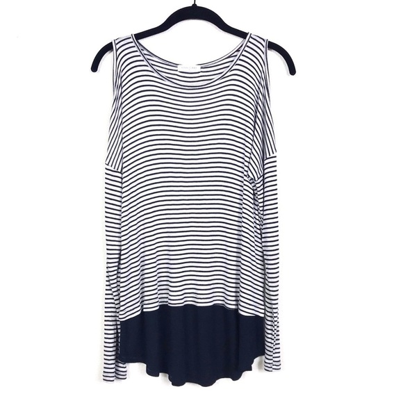 Soul Cake Striped Cold Shoulder Contrast Hem Top S - Picture 2 of 7
